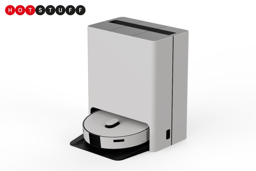 Samsung Bespoke Jet Bot Combo in its docking station on a white background.
