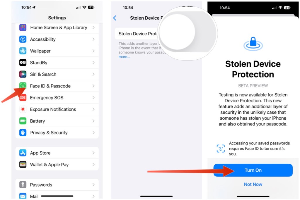 Stolen Device Protection screenshots.