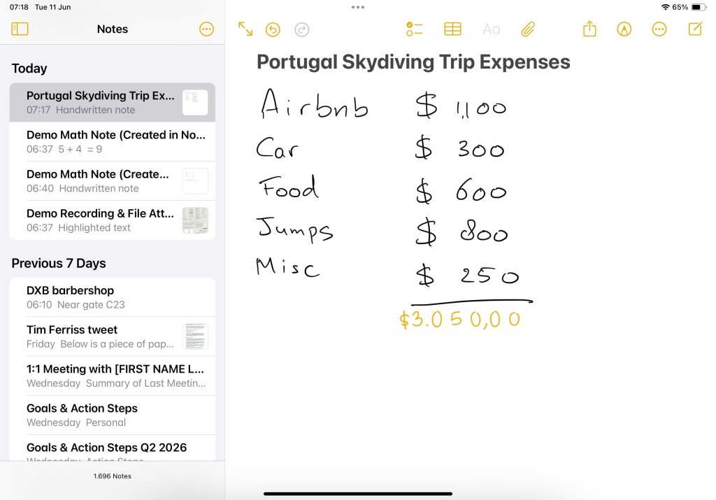 Math Notes on iPadOS 18