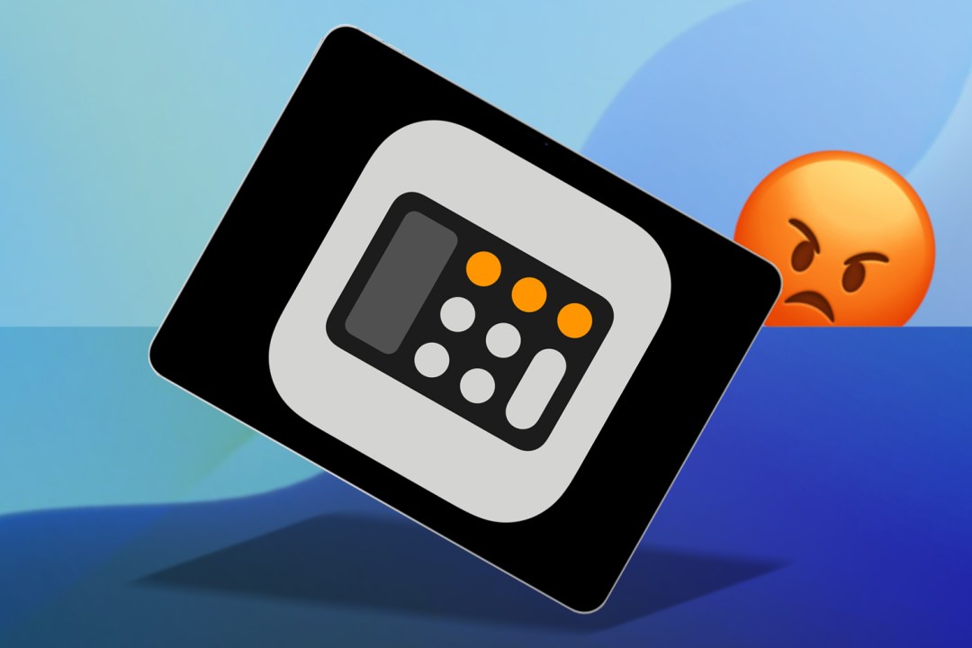 iPad Pro with a gigantic calculator icon and an angry emoji behind it