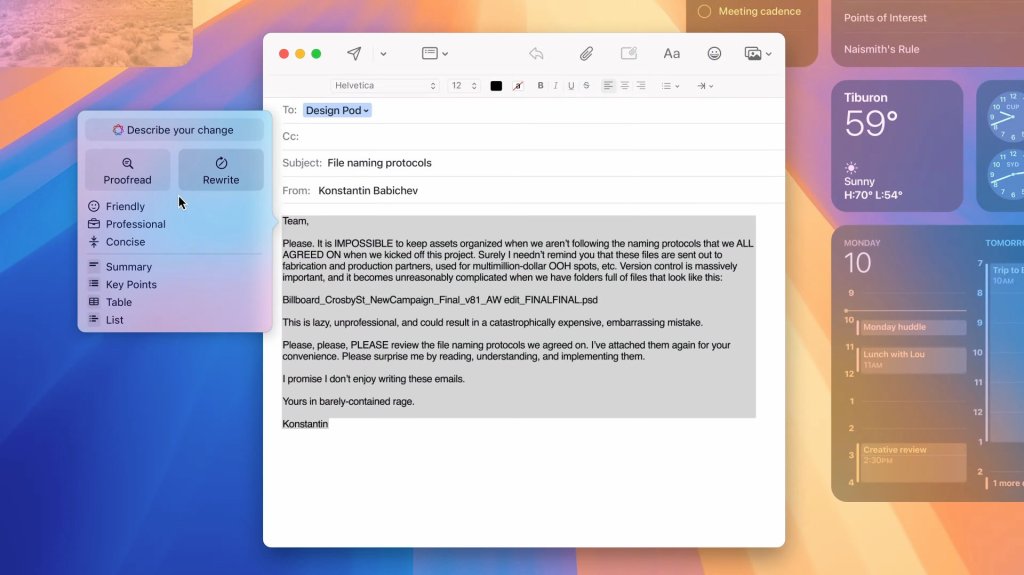 Apple Intelligence text tool