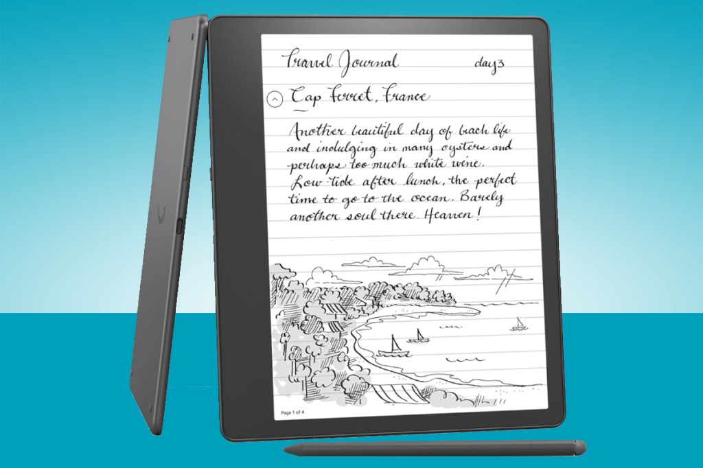 Amazon Kindle Scribe on blue background