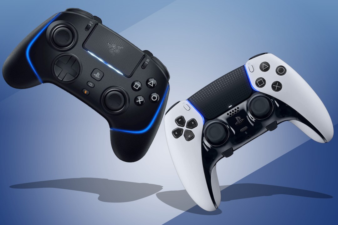 Two of the best PS5 controllers on a blue background