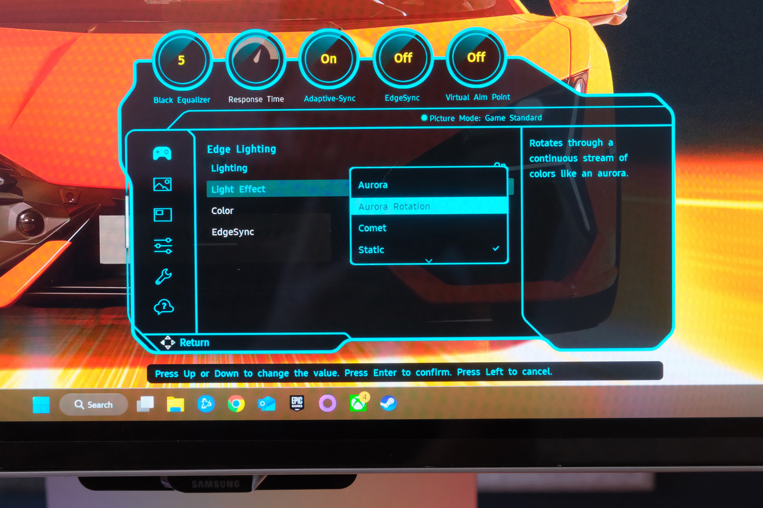 Samsung Odyssey 3D review OSD lighting