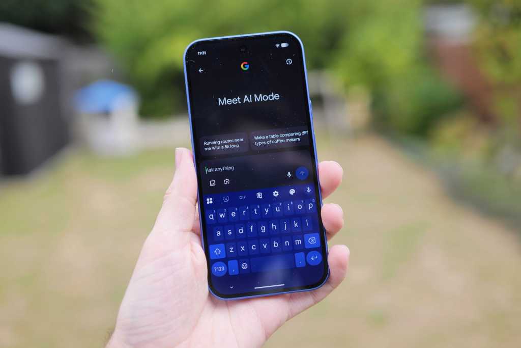 Google Pixel 10 in hand, Gemini screen